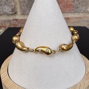 Swarovski Gold Tone Teardrop Nugget Link Crystal Accent Bracelet 7"